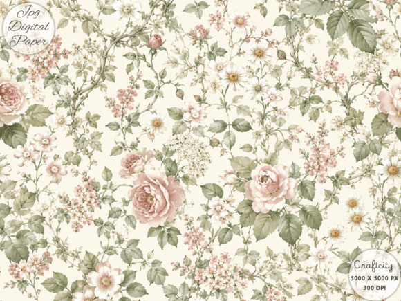 Download Vintage Botanical Rose Pattern, Cottage - Botanical Collection