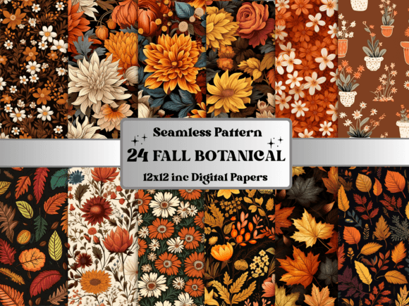 Download Fall Botanical Pattern Digital Paper - Botanical Collection