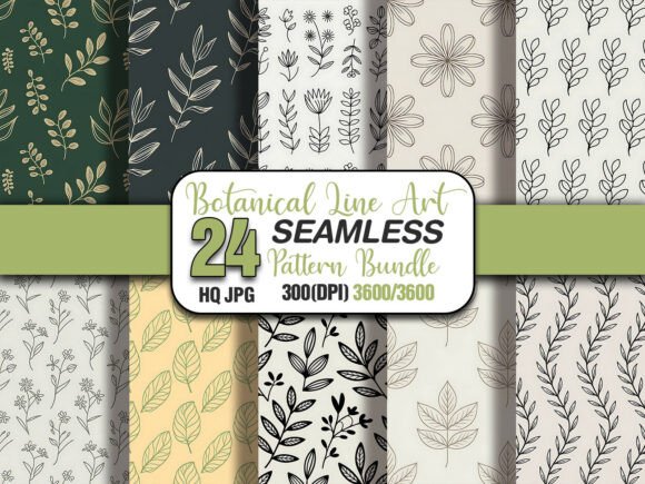 Download Botanical Line Art Seamless Pattern - Botanical Collection