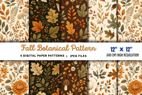Download Fall Botanical Pattern Digital Paper 5 - Botanical Collection