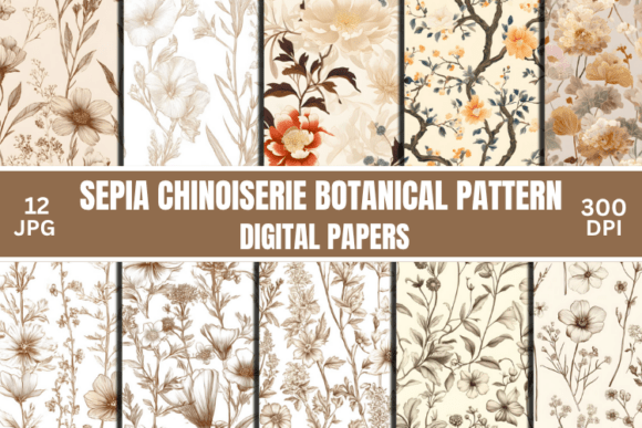 Download Sepia Chinoiserie Botanical Pattern - Botanical Collection