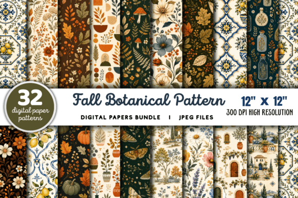 Download Fall Botanical Pattern Digital Papers - Botanical Collection